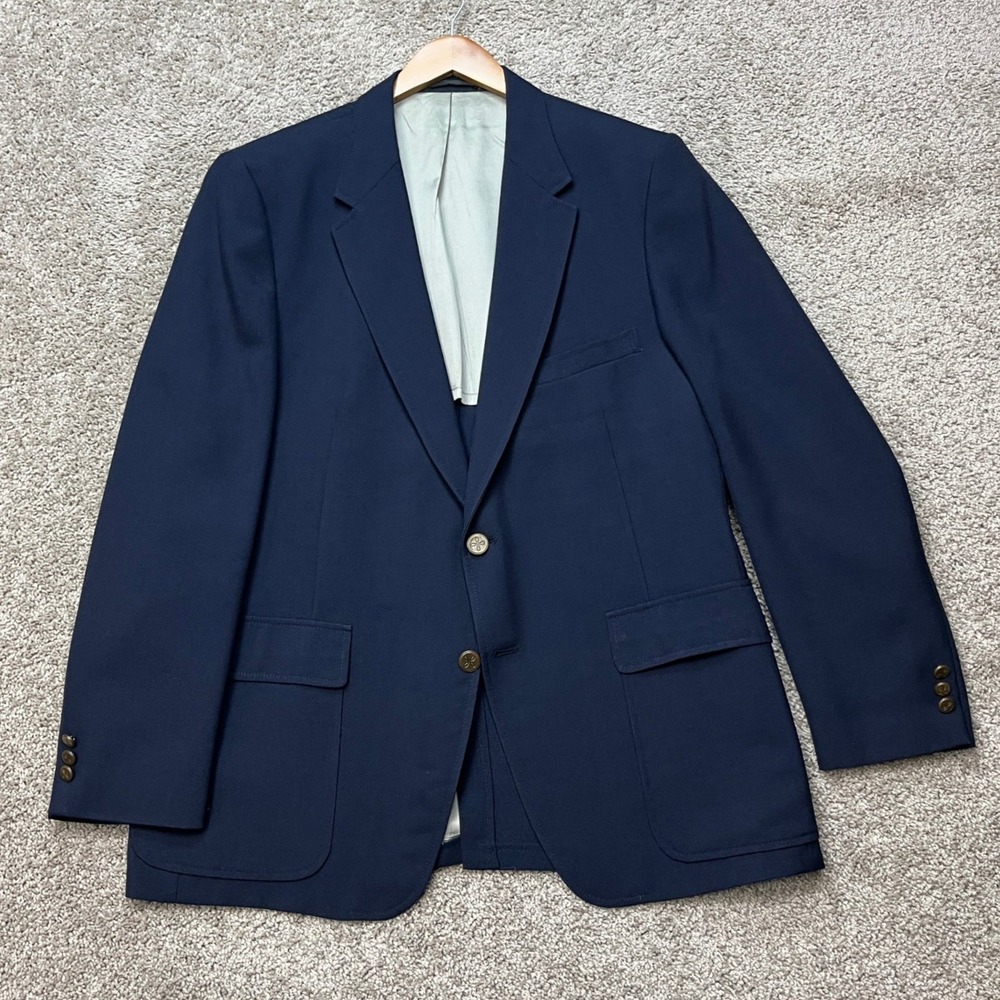 VTG 70s Johnny Carson Blazer Mens 42R Navy Blue Brass Buttons 2-Button USA